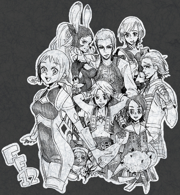 fran, penelo, ashelia b'nargin dalmasca, vaan, balthier, and 2 more (final fantasy and 1 more) drawn by shirokuro_(0501nk)