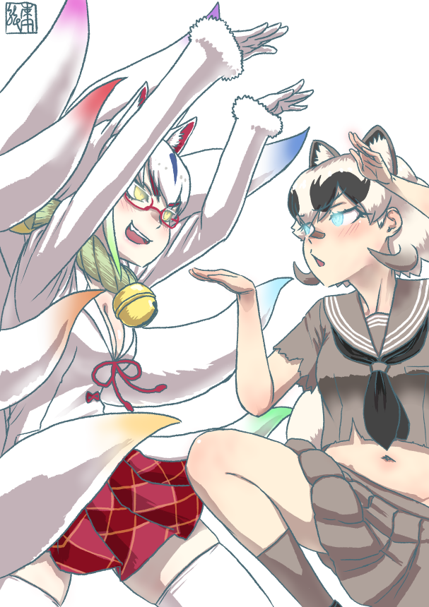 kyuubi and inugami gyoubu (kemono friends) drawn by kishida_shiki