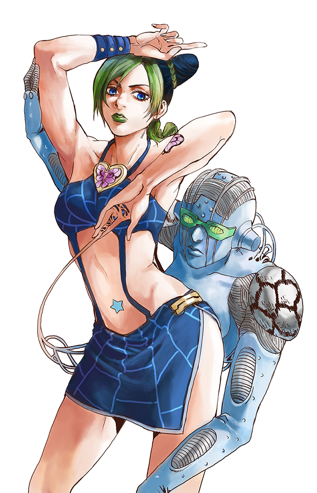 kujo jolyne and stone free (jojo no kimyou na bouken and 1 more) drawn by qi_(bleachcxn)