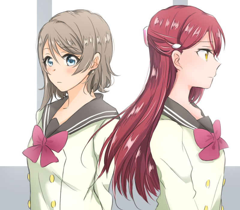 watanabe you and sakurauchi riko (love live! and 1 more) drawn by yuchi_(salmon-1000)