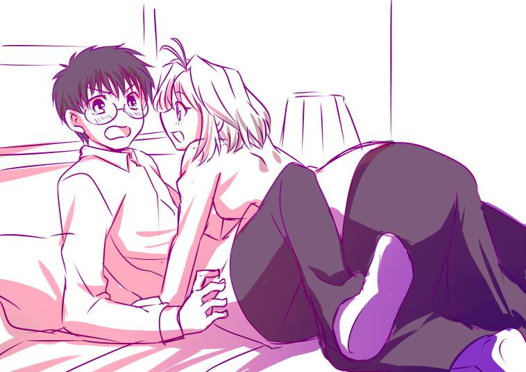 arcueid brunestud and tohno shiki (tsukihime) drawn by urako