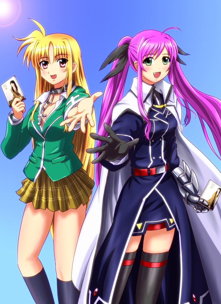 fate testarossa, akashiya moka, and mizuki nana (lyrical nanoha and 2 more) drawn by diesel-turbo