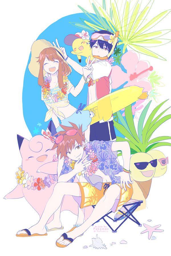 pikachu, red, blue oak, green, clefairy, and 1 more (pokemon and 1 more) drawn by melso