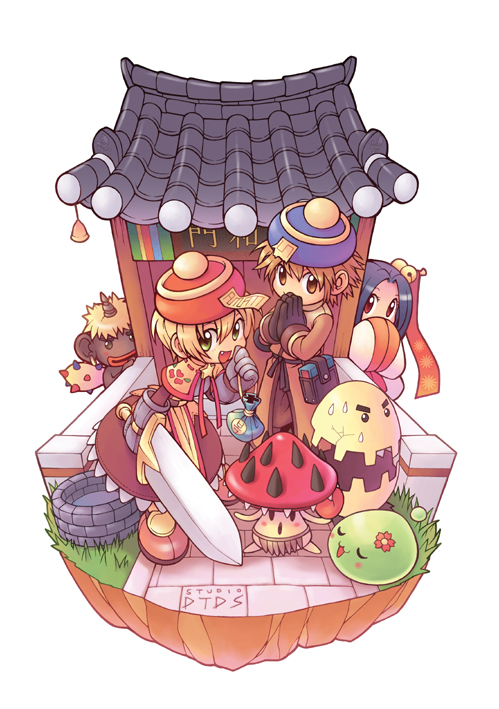 acolyte, swordsman, poporing, sohee, spore, and 2 more (ragnarok online) drawn by monster_gogo