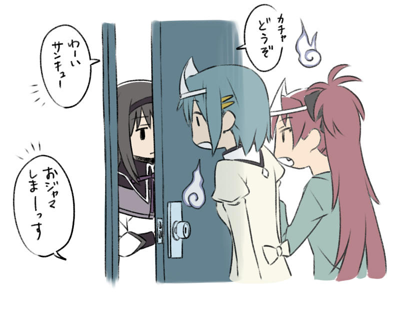 akemi homura, miki sayaka, and sakura kyoko (mahou shoujo madoka magica) drawn by oda_takayuki