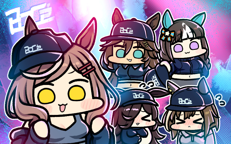 rice shower, matikane tannhauser, cheval grand, mr. c.b., and hokko tarumae (umamusume) drawn by jazz_jack