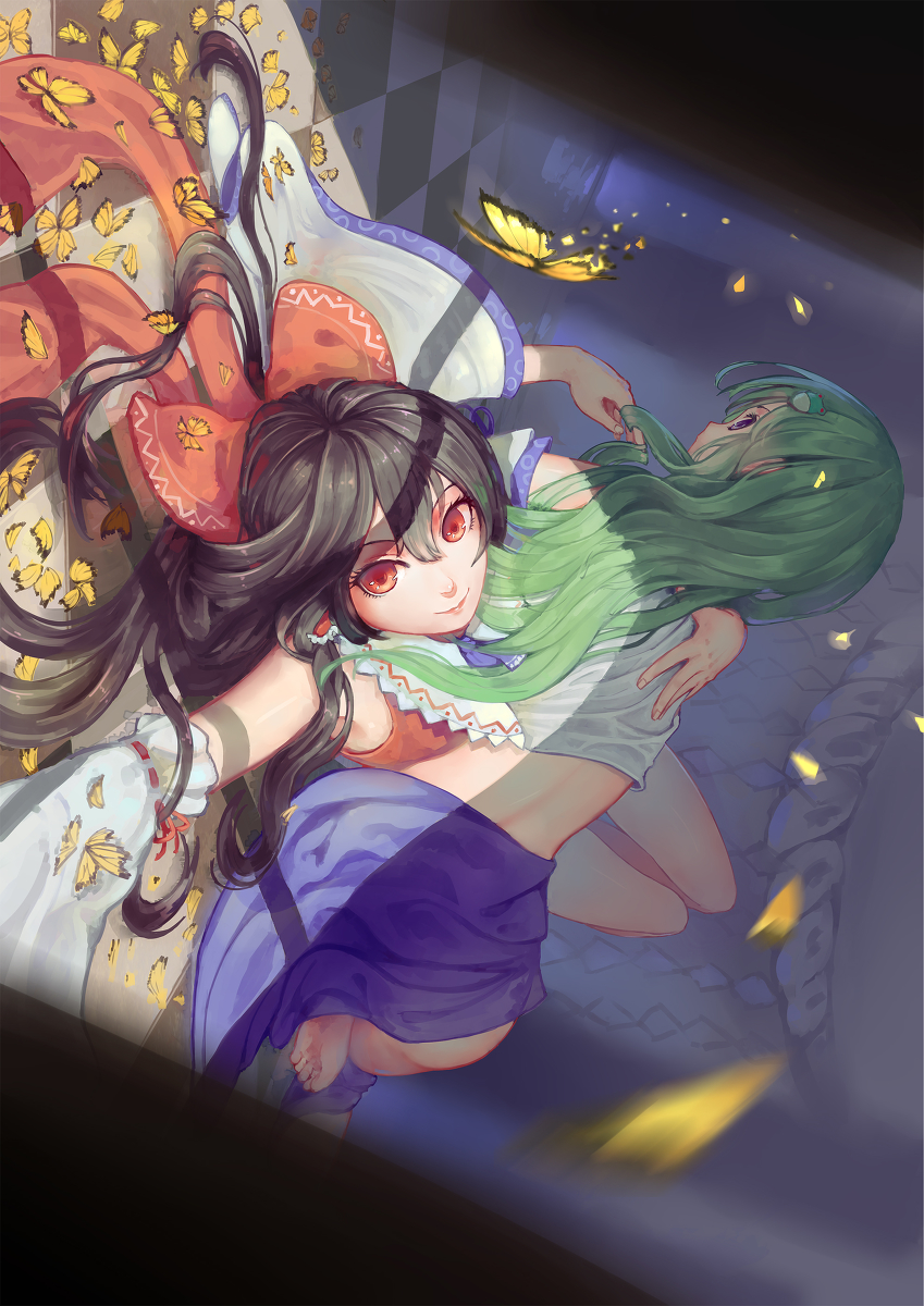 hakurei reimu and kochiya sanae (touhou) drawn by hoshimawa