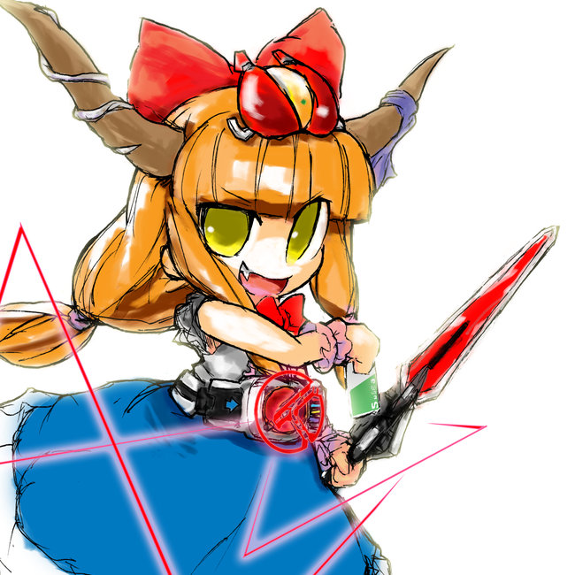 ibuki suika and kamen rider den-o (touhou and 2 more) drawn by hashimoto