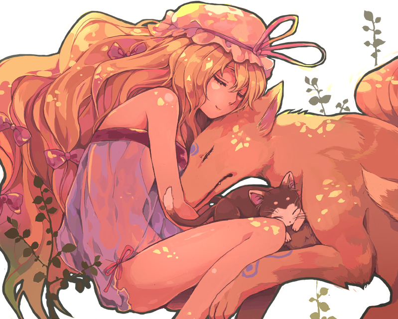 yakumo yukari, yakumo ran, and chen (touhou) drawn by lovecom