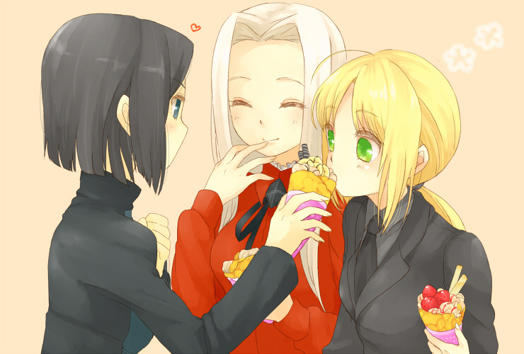 artoria pendragon, saber, irisviel von einzbern, and hisau maiya (fate and 1 more) drawn by yasuu!