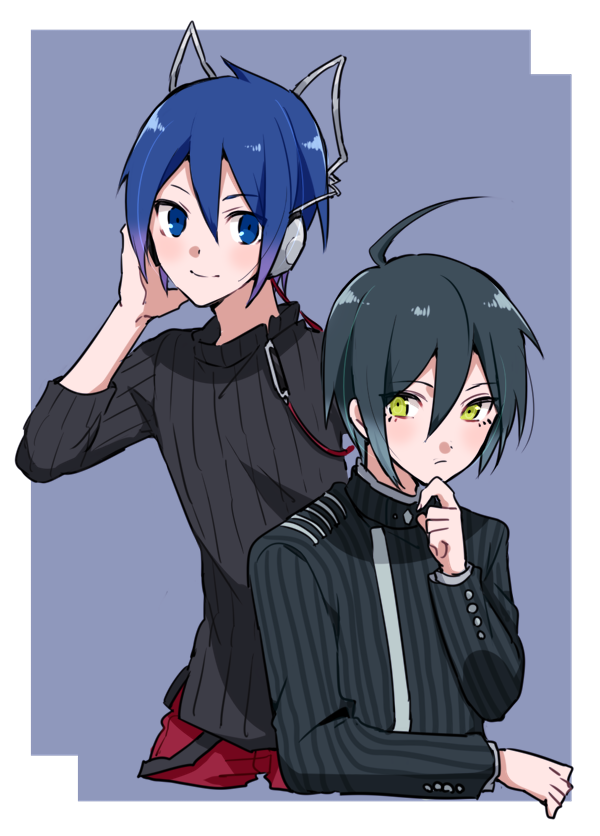 saihara shuichi and protagonist (danganronpa and 3 more) drawn by medetai