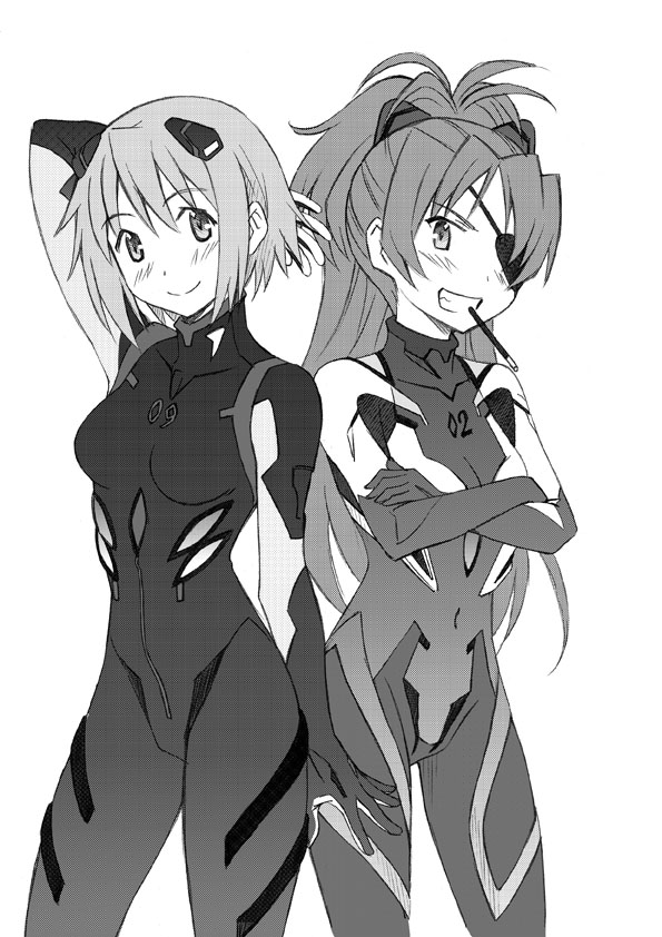 miki sayaka, sakura kyoko, souryuu asuka langley, and ayanami rei (mahou shoujo madoka magica and 3 more) drawn by ayukko_(forest_village)