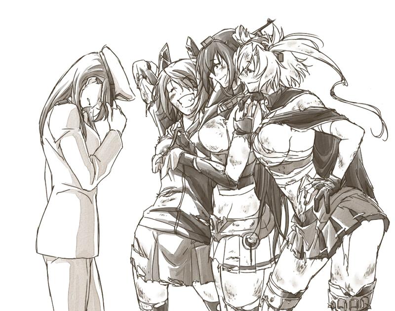 tenryuu, nagato, female admiral, and musashi (kantai collection) drawn by tsuzuki_masumi
