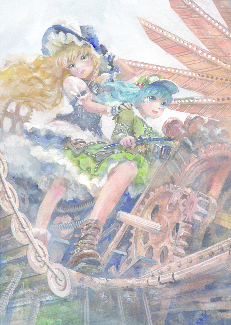 kirisame marisa and kawashiro nitori (touhou) drawn by misawa_hiroshi