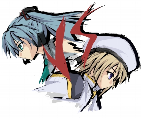 hatsune miku and yagami hayate (vocaloid and 3 more)