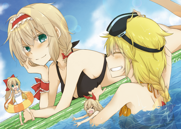 kirisame marisa, alice margatroid, shanghai doll, and hourai doll (touhou) drawn by yuuta_(monochrome)