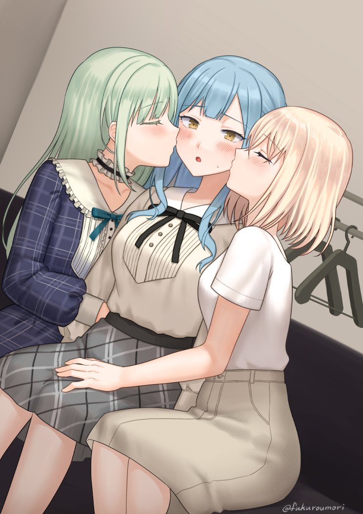 togawa sakiko, wakaba mutsumi, and misumi uika (bang dream! and 1 more) drawn by fukuroumori