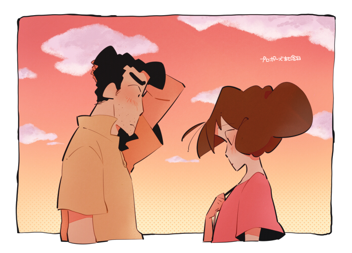 nohara misae and nohara hiroshi (crayon shin-chan) drawn by namauni