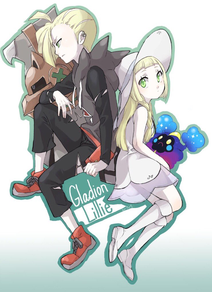 lillie, gladion, cosmog, and type: null (pokemon and 1 more) drawn by oekkim