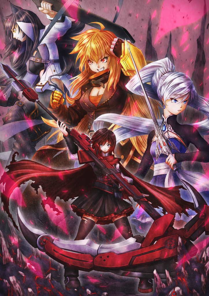 ruby rose, weiss schnee, yang xiao long, and blake belladonna (rwby) drawn by irisu_haniwa