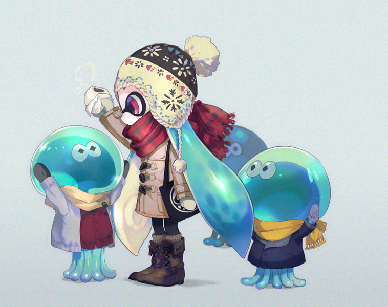 inkling player character, inkling girl, and jellyfish (splatoon and 1 more) drawn by hou_(ppo)