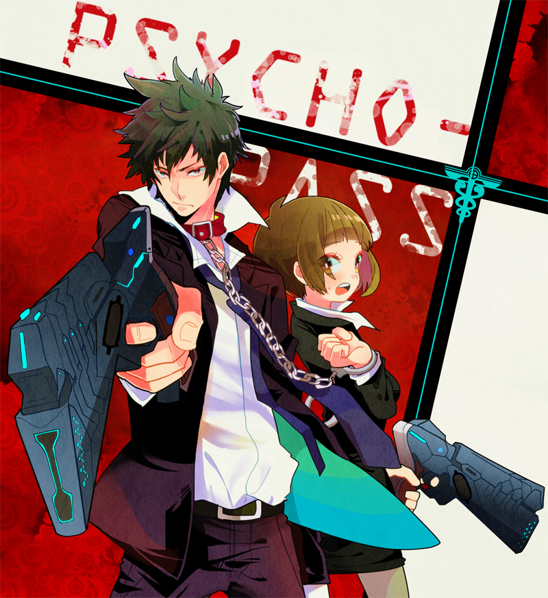 tsunemori akane and kougami shin'ya (psycho-pass) drawn by pomeko