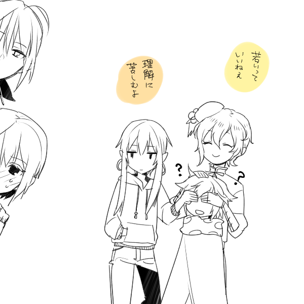 miki sayaka, sakura kyoko, tomoe mami, kyubey, and charlotte (mahou shoujo madoka magica) drawn by kurono_yuu