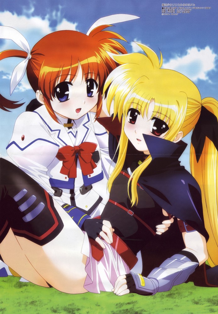 fate testarossa and takamachi nanoha (lyrical nanoha and 3 more) drawn by okuda_yasuhiro