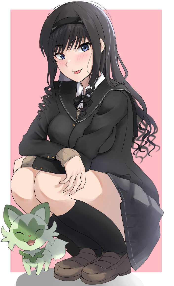 sprigatito and morishima haruka (pokemon and 1 more) drawn by mori_heichi