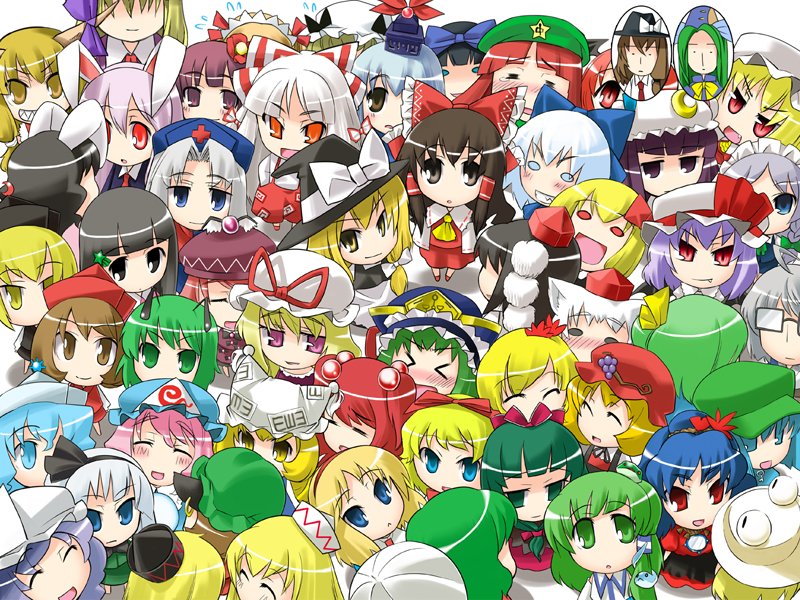 hakurei reimu, kirisame marisa, remilia scarlet, flandre scarlet, izayoi sakuya, and 48 more (touhou) drawn by gengorou