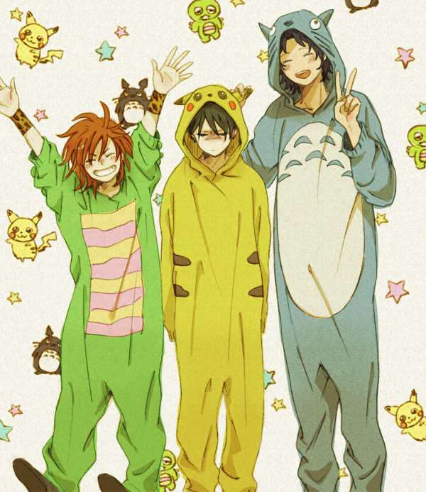 pikachu, totoro, gachapin, zaizen hikaru, tooyama kintarou, and 1 more (pokemon and 3 more) drawn by takayama_(suslov)