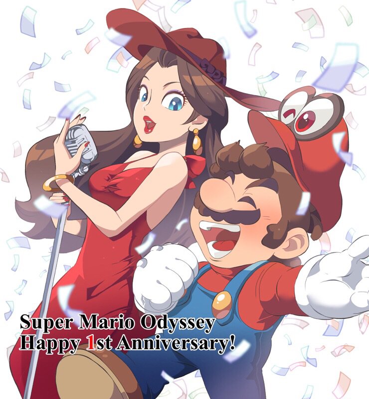 mario, pauline, and cappy (mario and 1 more) drawn by hoshikuzu_pan