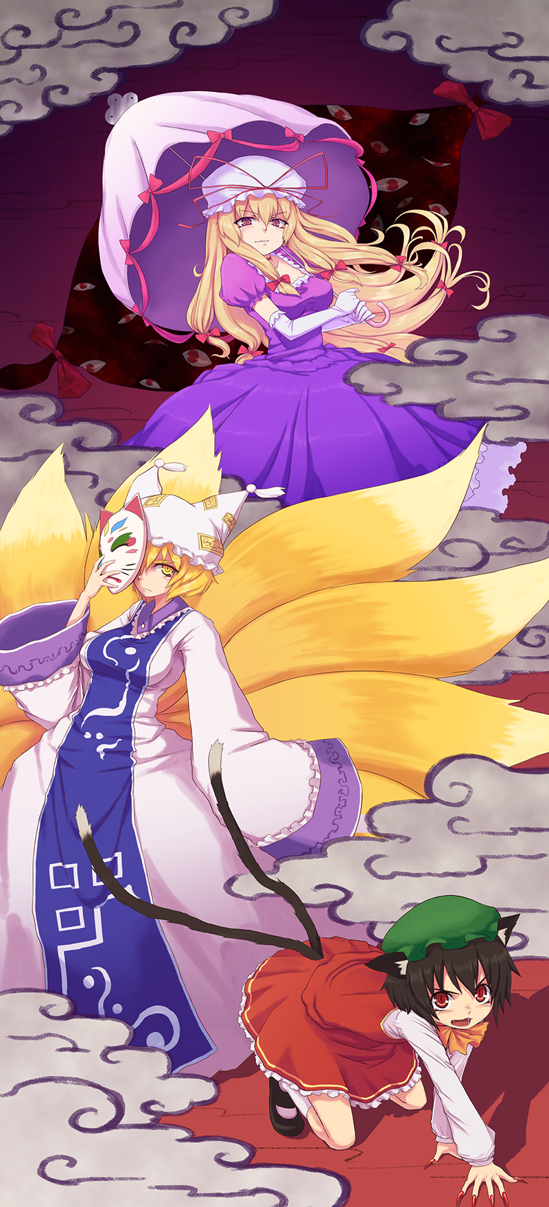 yakumo yukari, yakumo ran, and chen (touhou) drawn by 29_(artist)
