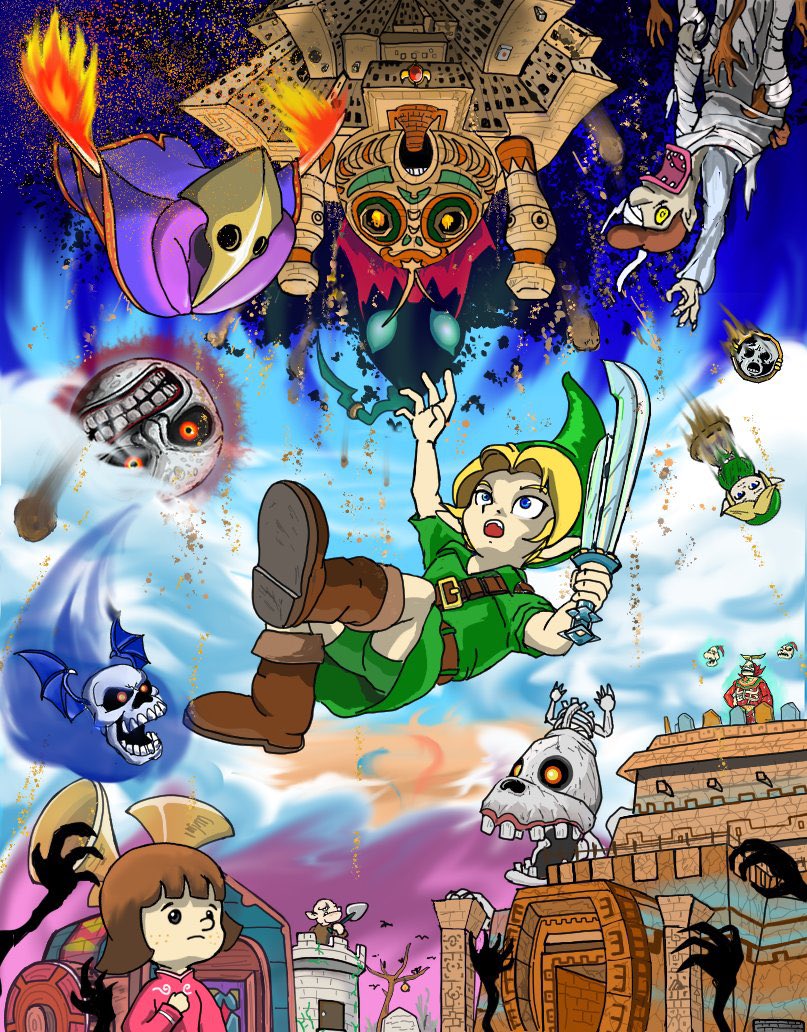 link, young link, moon, captain keeta, pamela, and 7 more (the legend of zelda and 1 more) drawn by osakana5300