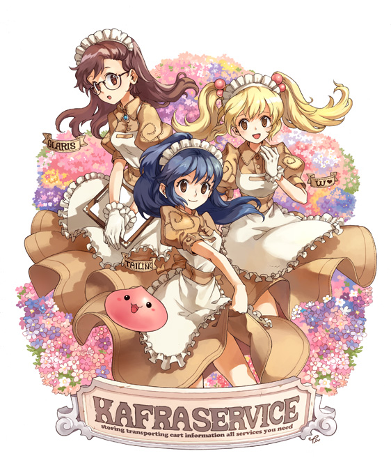 poring, curly sue, leilah, and blossom (ragnarok online) drawn by tiv