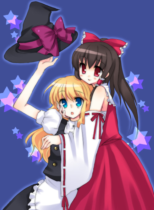 hakurei reimu and kirisame marisa (touhou) drawn by yatosaki_haru