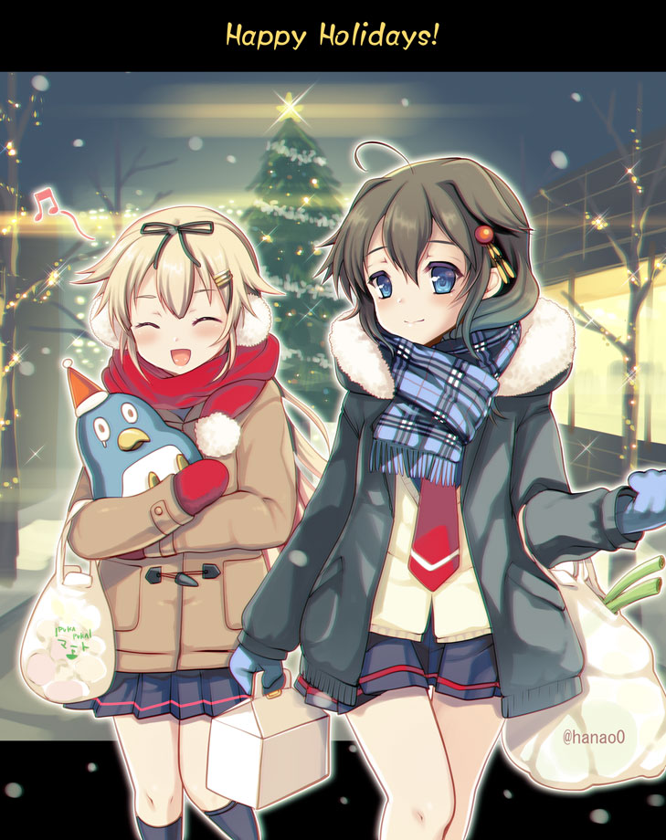shigure, yuudachi, shigure kai ni, yuudachi kai ni, and failure penguin (kantai collection) drawn by kumao_mofumofu