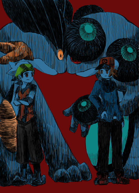 hilbert, brendan, swampert, and seismitoad (pokemon and 2 more) drawn by gimogimo
