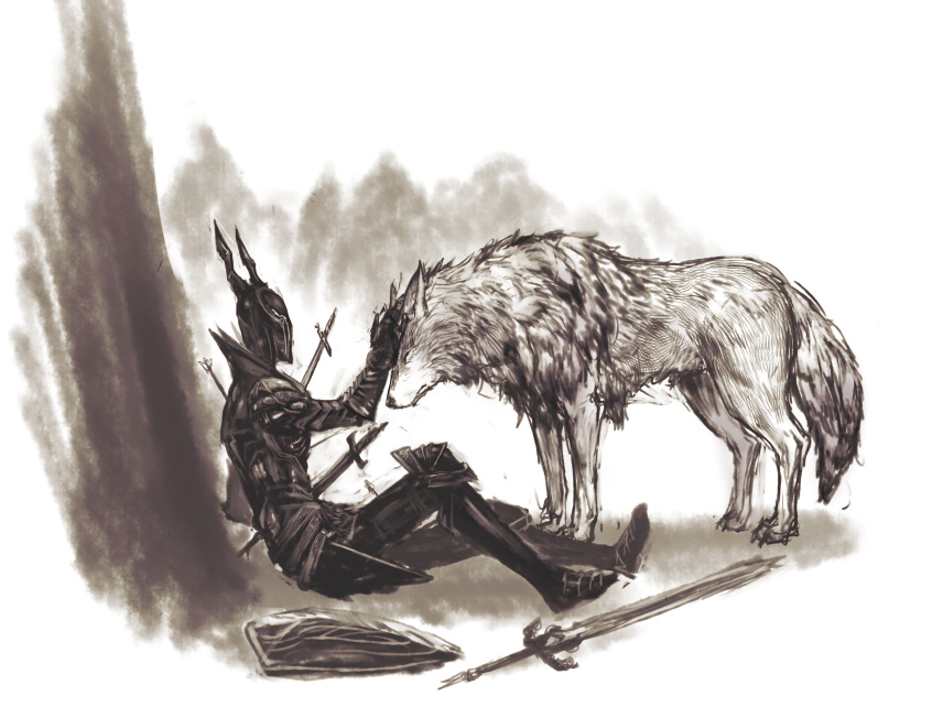 artorias the abysswalker and great grey wolf sif (dark souls and 1 more) drawn by kokutan_kitsunen