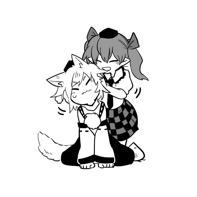 inubashiri momiji and himekaidou hatate (touhou) drawn by shikushiku_(amamori_weekly)