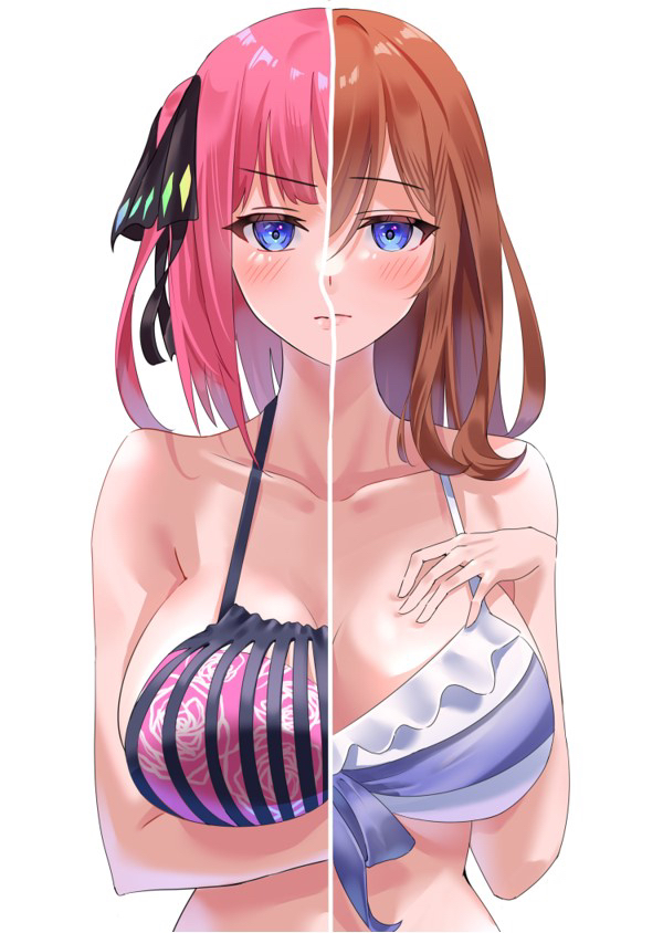 nakano nino and nakano miku (go-toubun no hanayome) drawn by uyufuzi_s