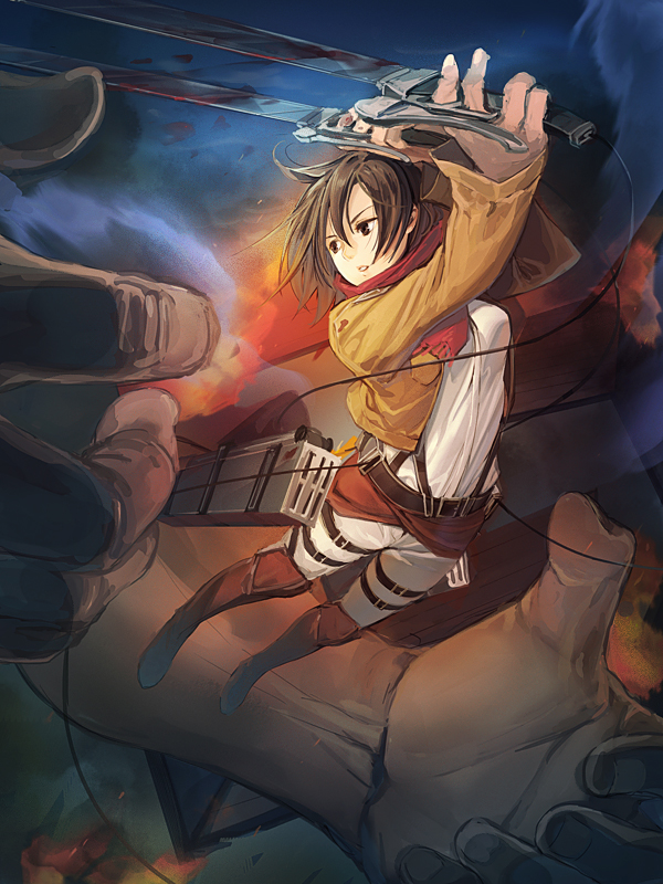 mikasa ackerman and titan (shingeki no kyojin) drawn by haccaadi