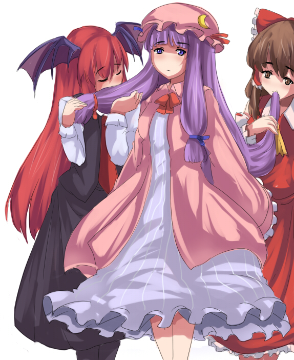 hakurei reimu, patchouli knowledge, and koakuma (touhou) drawn by magukappu