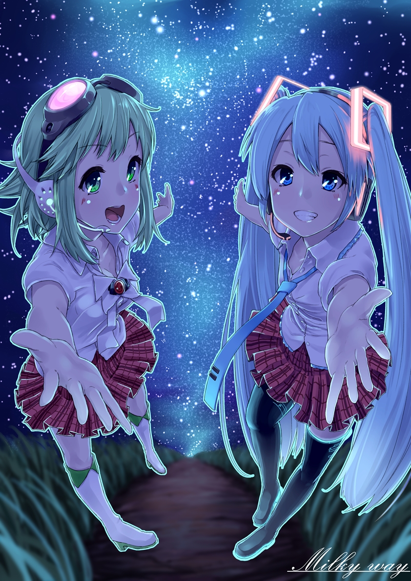 hatsune miku and gumi (vocaloid) drawn by omaru_gyuunyuu