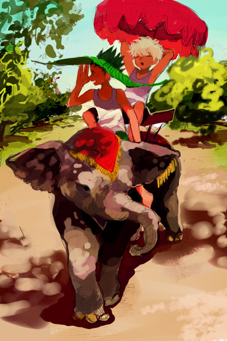 killua zoldyck and gon freecss (hunter x hunter) drawn by minahamu