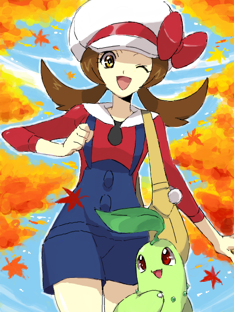 lyra and chikorita (pokemon and 1 more) drawn by noni_asterisk