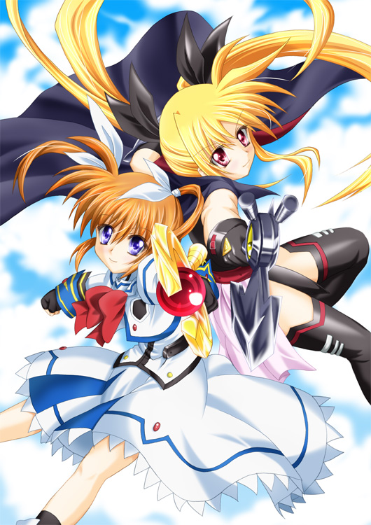 fate testarossa, takamachi nanoha, raising heart, and bardiche (lyrical nanoha and 2 more)