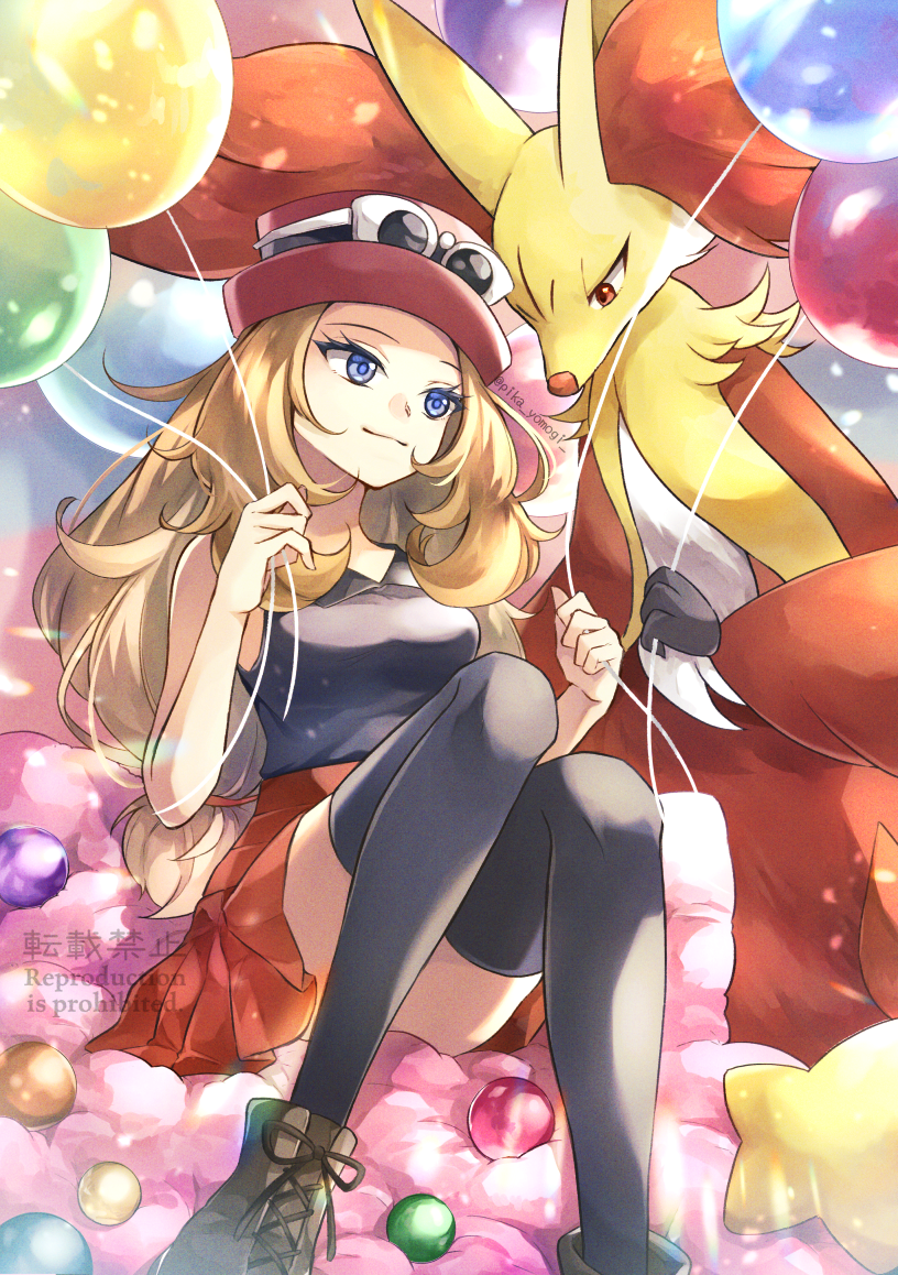 serena and delphox (pokemon and 1 more) drawn by yomogi_(black-elf)