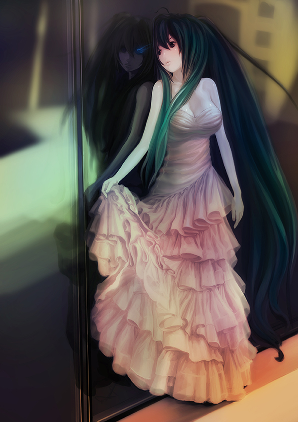 hatsune miku and black rock shooter (vocaloid and 1 more) drawn by end_(wzjwll)