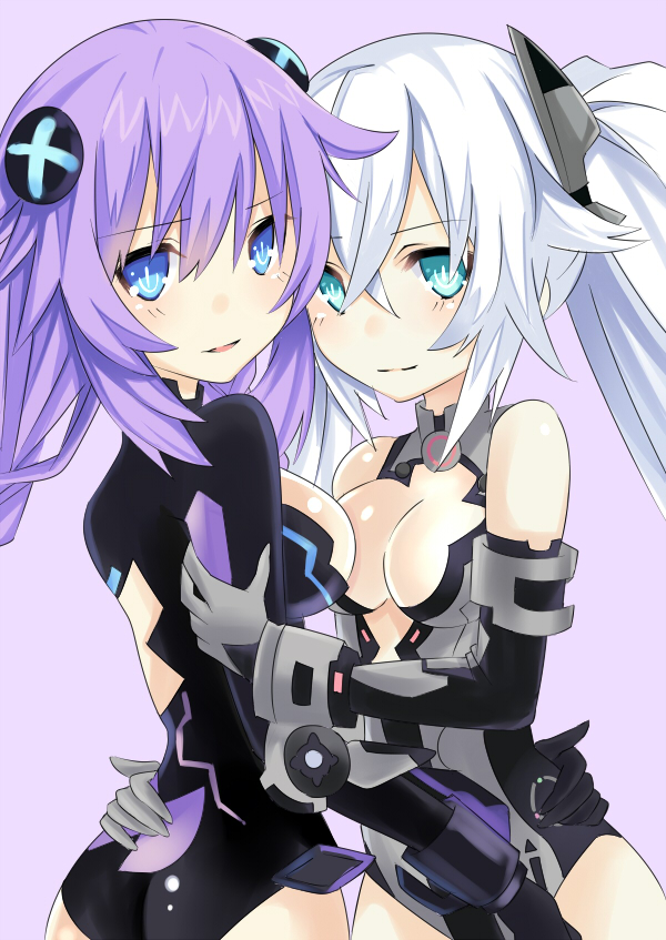 purple heart and black heart (neptune and 1 more) drawn by mikan_no_shiru